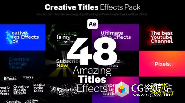 AE模板-48组创意特效能量光线粒子文字标题动画 Creative Titles Effects Pack