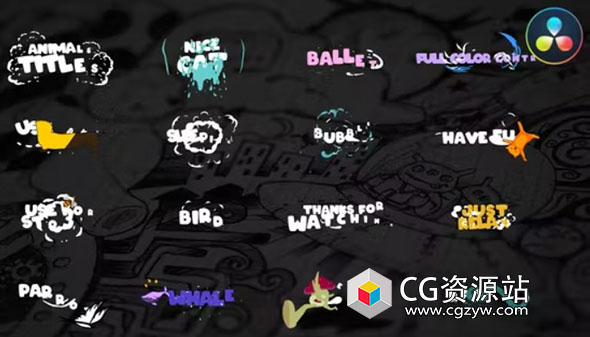 达芬奇模板-手绘风格卡通动物标题 Cartoon Animals Titles