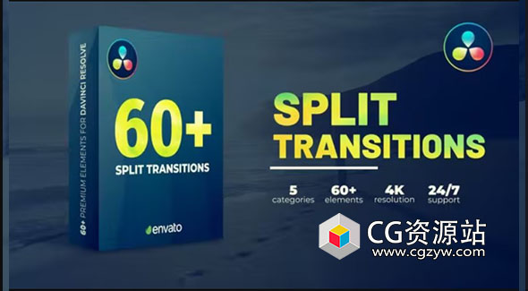 达芬奇预设-60种拆分过渡视频转场预设 Split Transitions