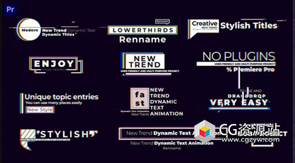 PR模板-12组RGB色彩分离故障文字标题动画 RGB Text Titles