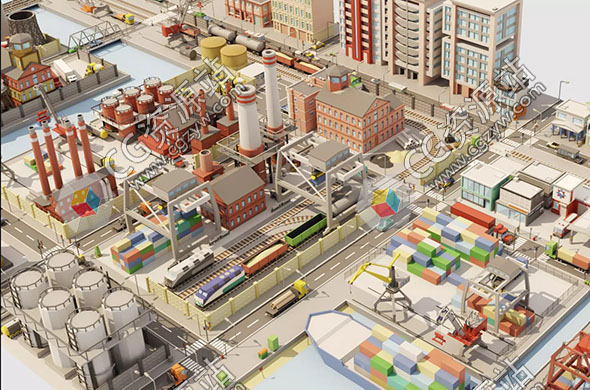 Unity250个低多边形三维工业城市组件 City 3d low poly 6 Industrial V1.0