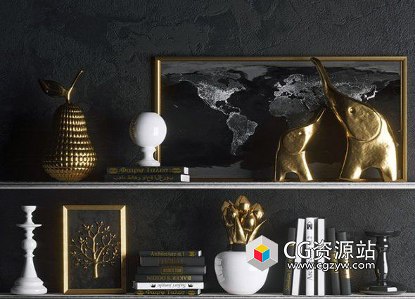 室内装饰摆件物品3D模型 Strict in Gold 3D Model