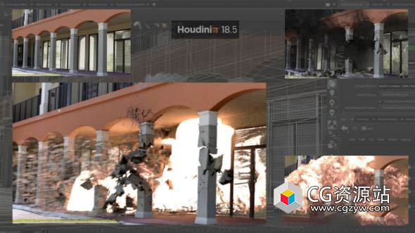 Houdini建筑物楼房倒塌爆炸特效教程+中英文字幕