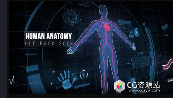 AE模板-200+科技感医疗HUD面板人体解剖学UI动画 Human Anatomy HUD Pack 200+