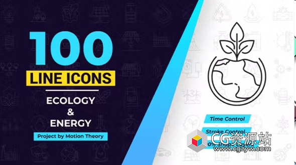 AE模板-100个线条轮廓生态能源Icons图标动画 100 Ecology & Energy Line Icons