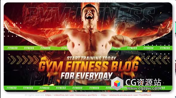 AE模板-体育健身运动员火焰介绍片头 Gym Fitness Blog Opener