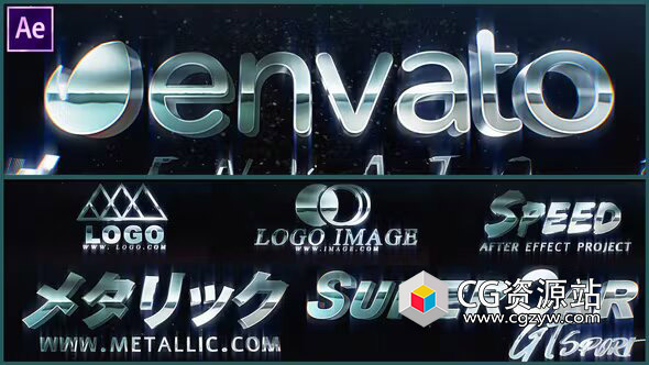 AE模板-三维钢铁质感logo动画 Metallic Chrome Logo Intro