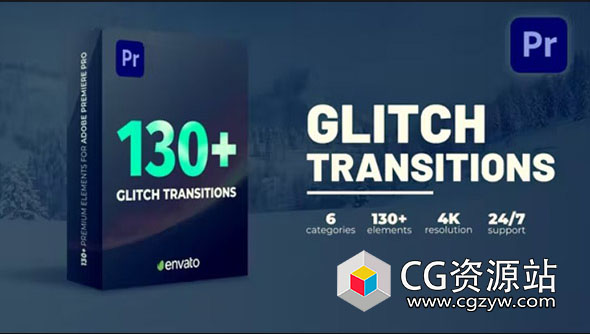 PR模板-130种故障毛刺损坏效果视频转场动画预设 Glitch Transitions