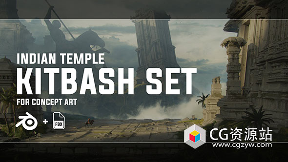 远古神庙遗迹概念艺术游戏场景资产3D模型 FBX+Blender格式-图片1