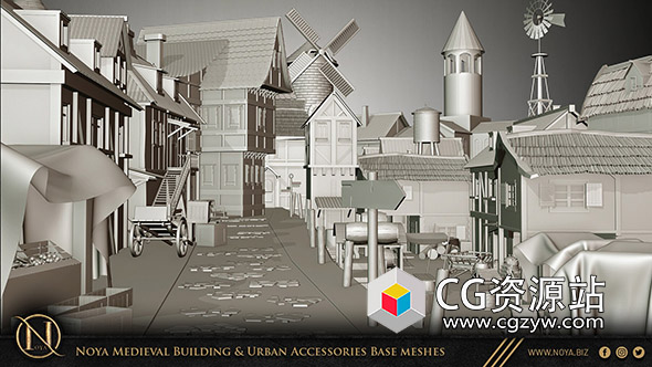 中世纪建筑楼房城市配套设施3D模型 FBX+Blender格式-图片1