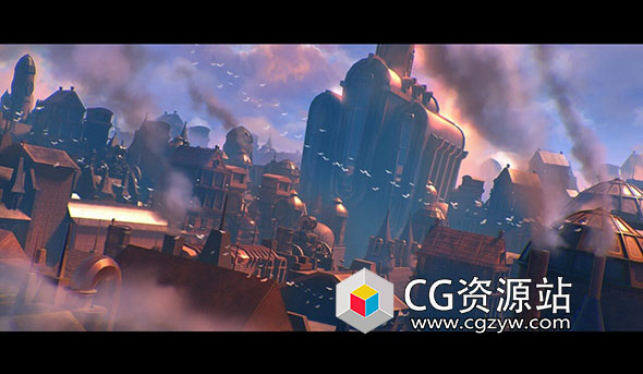 蒸汽朋克风格楼房建筑概念游戏场景3D模型-图片1