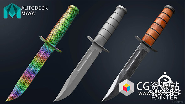 Maya+Substance游戏武器匕首建模贴图教程+英文字幕