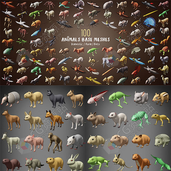 100种Blender农场动物鸟鱼3D模型-图片1