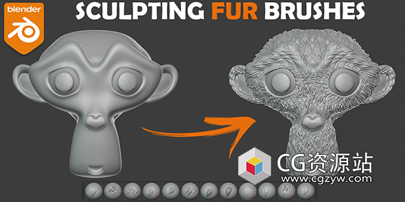 Blender雕刻毛发笔刷预设插件 Sculpting Fur And Hair Brushes