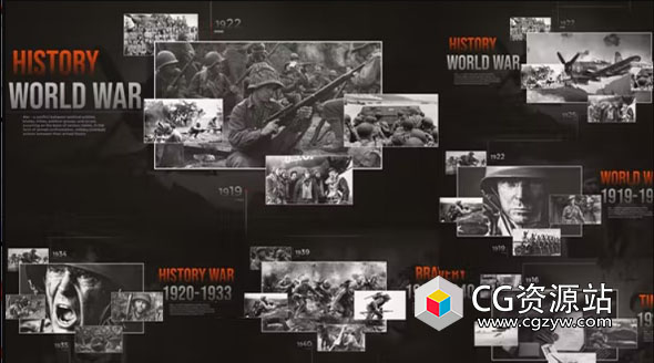 AE模板-历史战争图片时间线展示片头 War Slideshow
