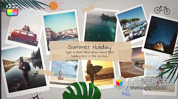 FCPX插件-优雅快乐夏天旅行暑假回忆相册片头 Summer Holiday