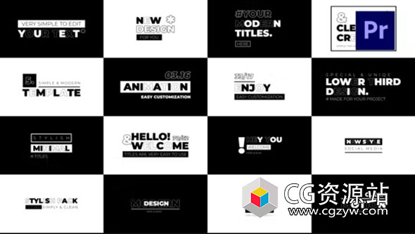 PR模板-16个4K独特文本标题排版动画 Typography Titles