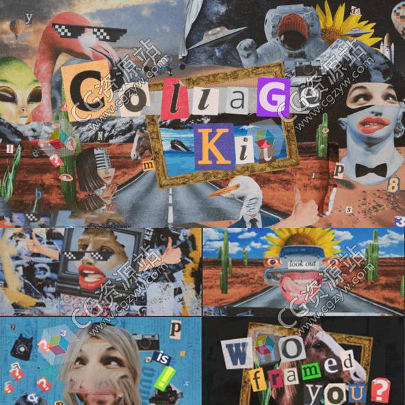 AE脚本-482组复古嘴唇眼睛手势动物汽车物品拼贴画贴纸动画预设 V3-图片1