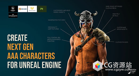 Unreal虚幻引擎制作AAA级游戏角色工作流程视频教程+中英文字幕