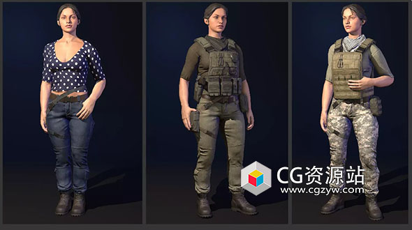 Unity女性军人战士角色游戏资源