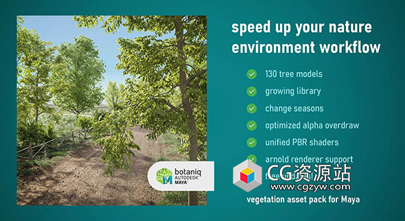 Maya预设130棵植被植物树木草地模型预设 botaniq Maya v1.0-图片1