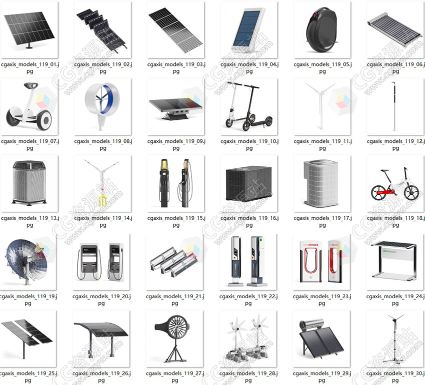 30组绿色环保太阳能风力电池板充电站3D模型-图片2