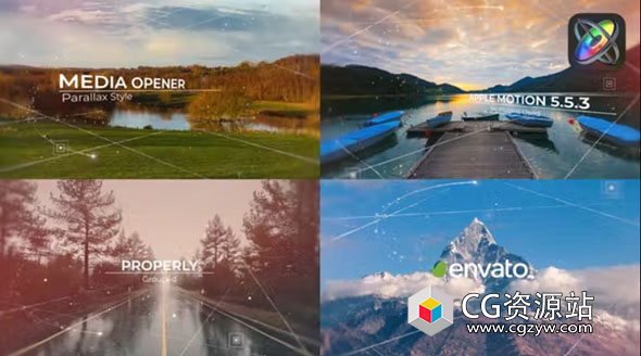 FCPX插件-10组优雅三维空间感线条视差图文展示支持M1/M2