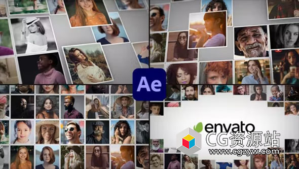 AE模板-时尚多屏照片墙汇聚Logo动画 Mosaic Logo Reveal for After Effects