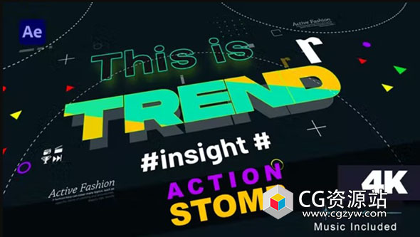 AE模板-创意广告制作Vlog短视频快闪片头 Stomp – Action Typography