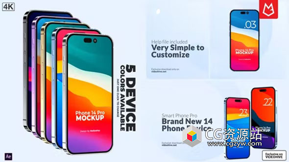 AE模板-Phone 14三维手机界面APP应用动画 Phone 14 Pro Device Mockup