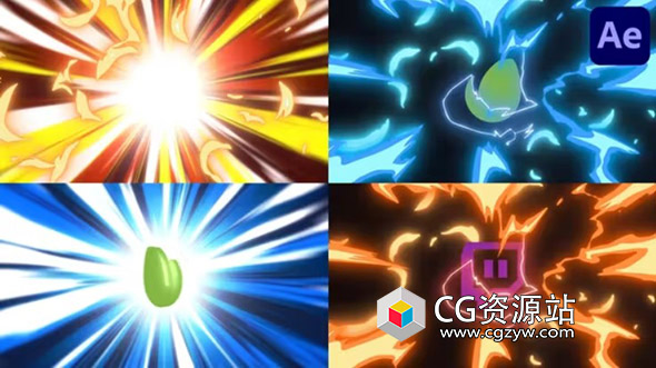 AE模板-卡通能量速度线条Logo动画开场