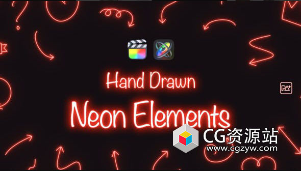FCPX插件-48组手绘霓虹发光线条箭头图形元素动画