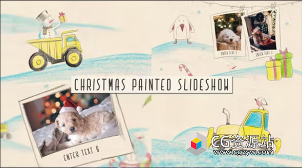 AE模板-手绘圣诞节卡通儿童相册照片展示开场