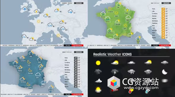AE模板-扁平化地图天气预报图标动画 Flat Map ToolKit