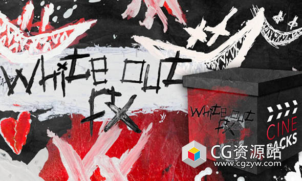 390种新潮嘻哈手绘画笔油漆纸张划痕刮擦纹理冻结帧转场过渡视频素材 CinePacks White out FX 1+2