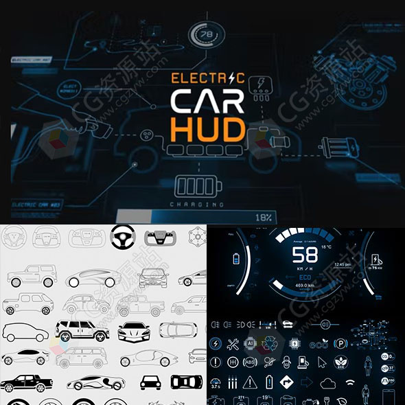 AE模板-200+科技感汽车界面UI图标HUD元素动画包-图片1