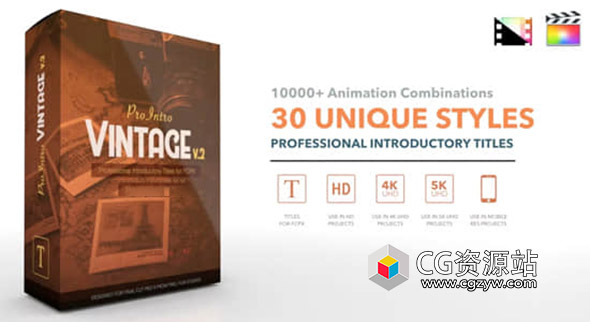 FCPX插件-30种复古文字标题排版动画 ProIntro Vintage V2