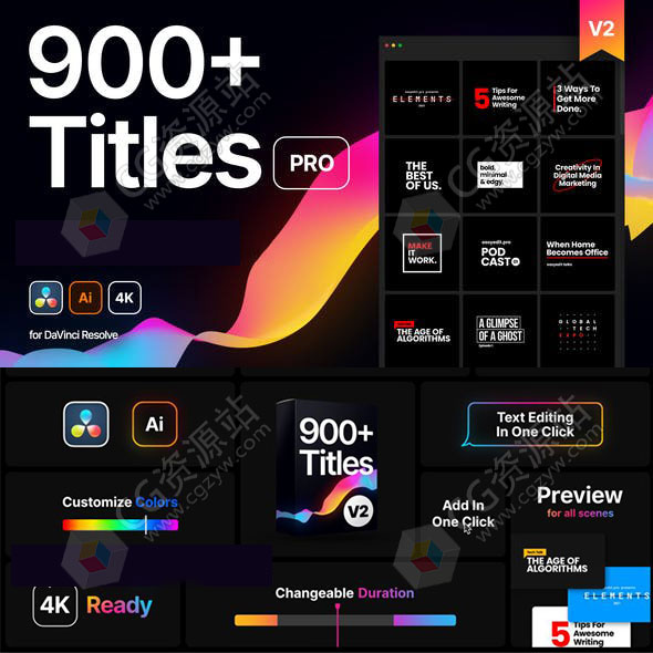 达芬奇模板-474组现代时尚文字标题排版字幕呼叫指示线动画 V2