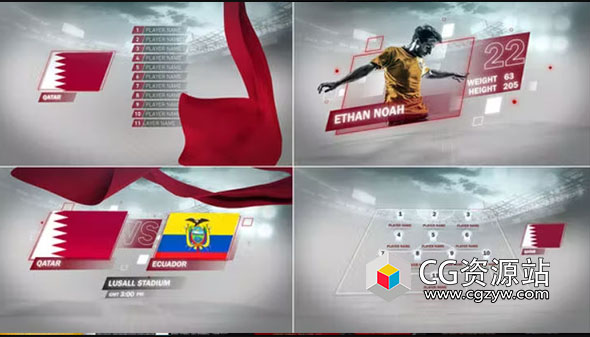 AE模板-体育赛事足球运动球员介绍 Soccer Package – Qatar 2022