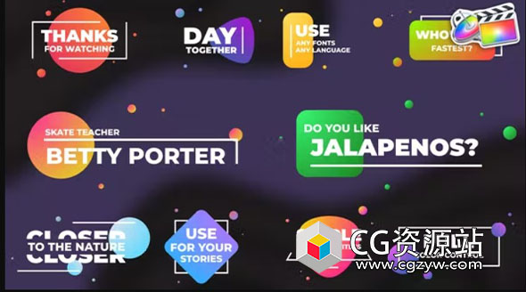 FCPX插件-10种简约现代彩色文字标题动画模板 Simple Colorful Titles