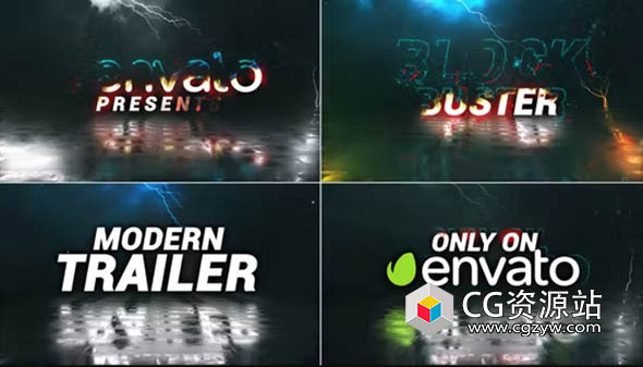 AE模板-动作片闪电能量描边文字动画片头 Action Movie Trailer