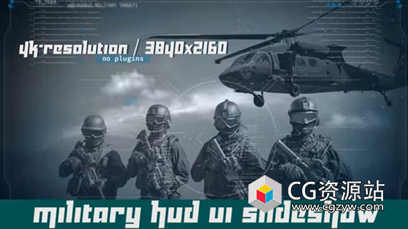 AE模板-科技军事HUD动画UI界面元素 Military HUD UI Slideshow