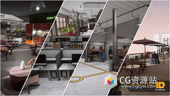 UE大型办公室室内环境场景3D模型-图片1