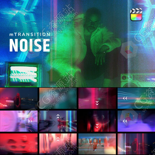 FCPX插件-69组电影过渡效果噪点划痕拉伸扭曲无缝视频转场预设