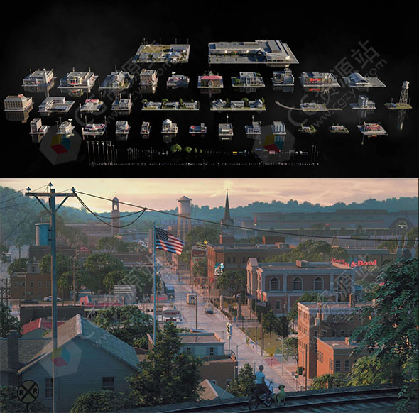 美国城市郊区市区楼房建筑3D模型 C4D/Blender/FBX/OBJ格式-图片1