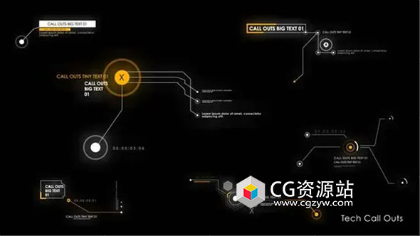 AE模板-6组科技感呼出指示线标题标注动画 Tech Call Outs