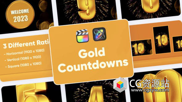 FCPX插件-金色10秒倒计时烟花片头 Gold Countdown