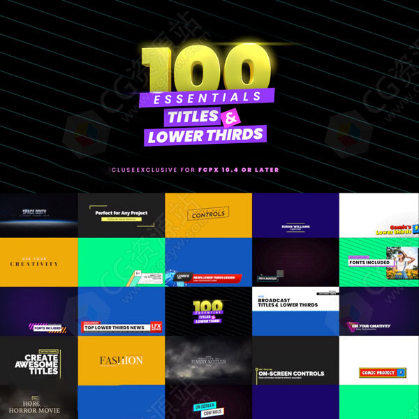 FCPX插件-100组时尚文字标题人名字幕条动画预设