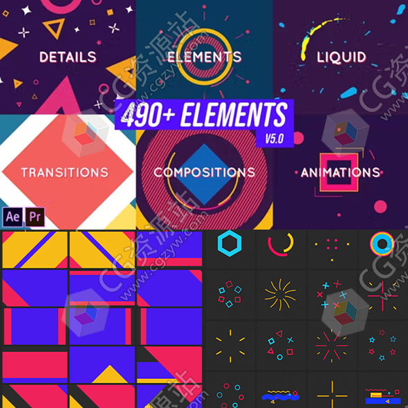 PR脚本+AE模板-495组MG动画线条爆炸转场基本图形元素-图片1