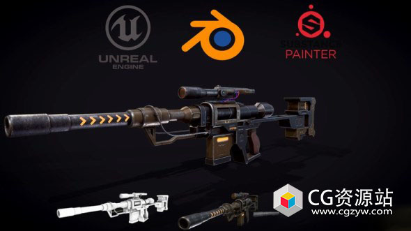Substance Painter+Blender游戏武器枪支建模贴图渲染教程